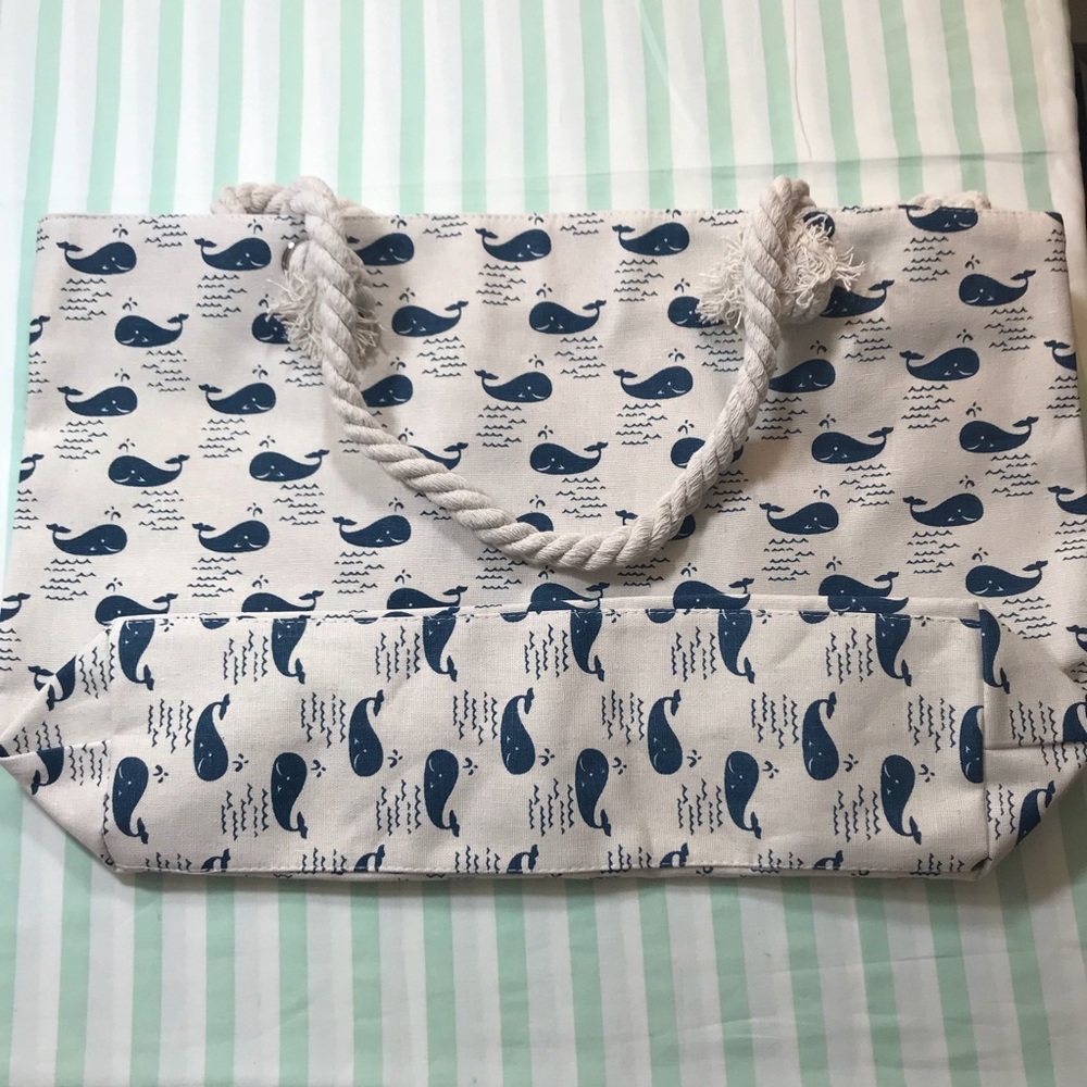 🎁 NEW Canvas Whale Beach Bag Rope Handles